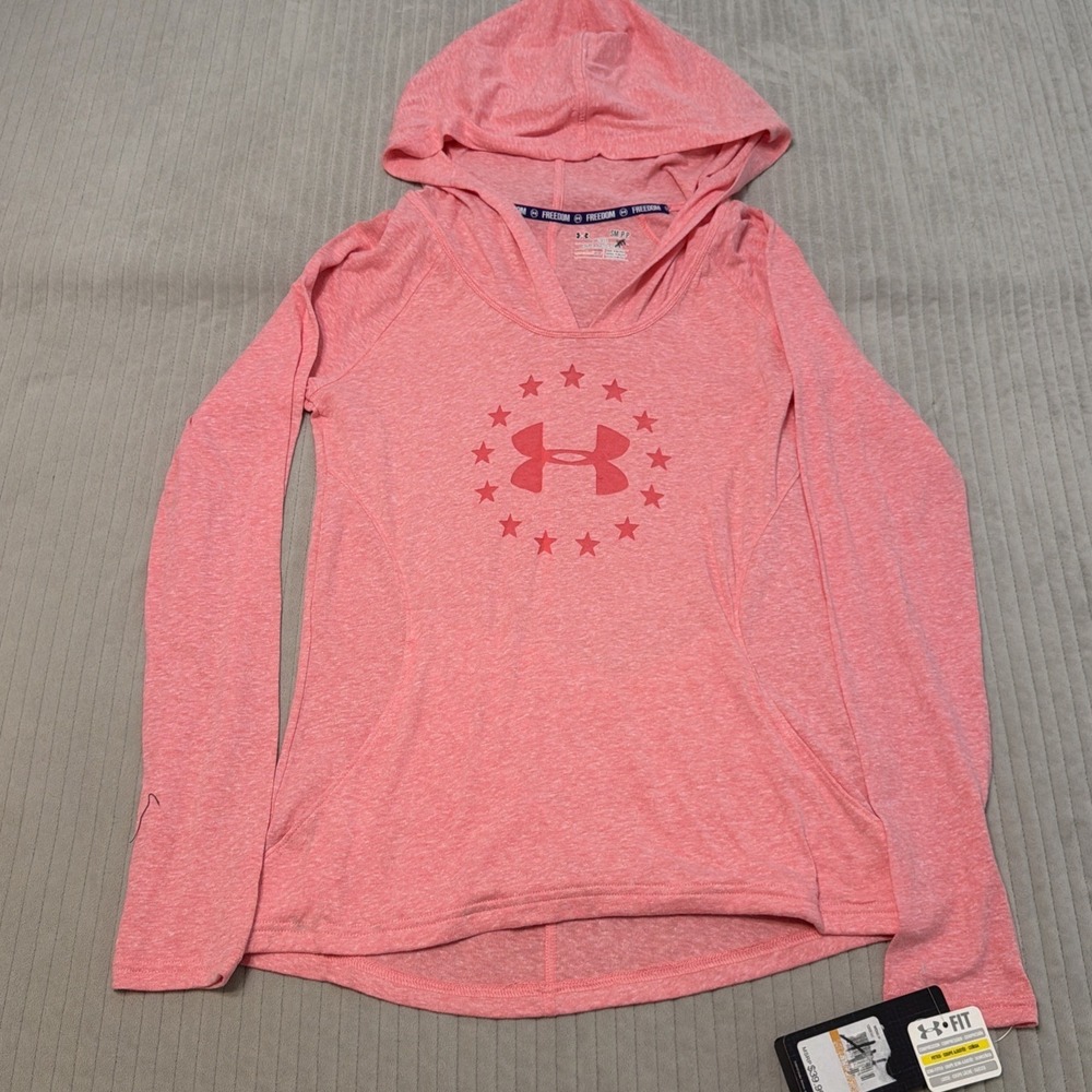Under Armour Freedom Hoodie Women's Small Pink Loose Light Hoodie Sheer Logo
